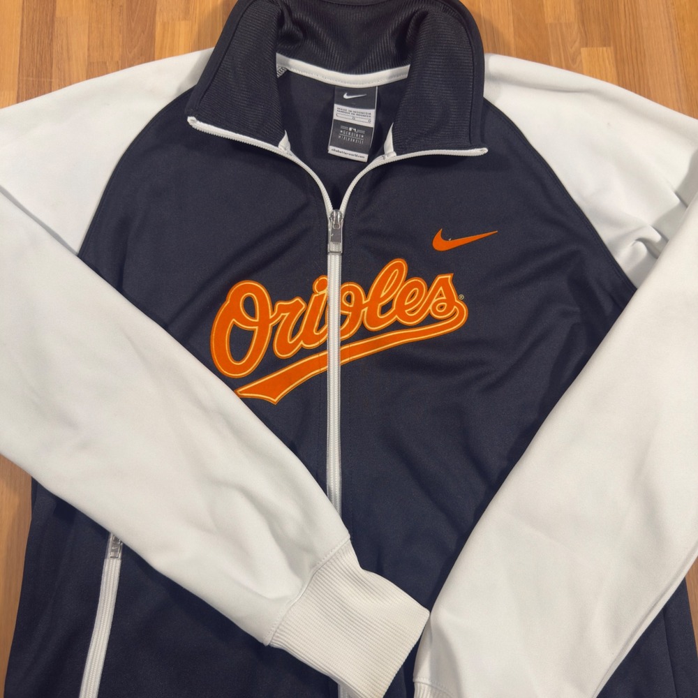Nike Baltimore Orioles MLB Track Jacket Mens Large Black White Full Zip Raglan